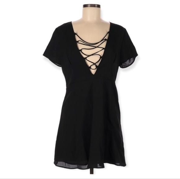 Lucca Black Lace-Up Mini Dress Size Medium - Picture 1 of 2